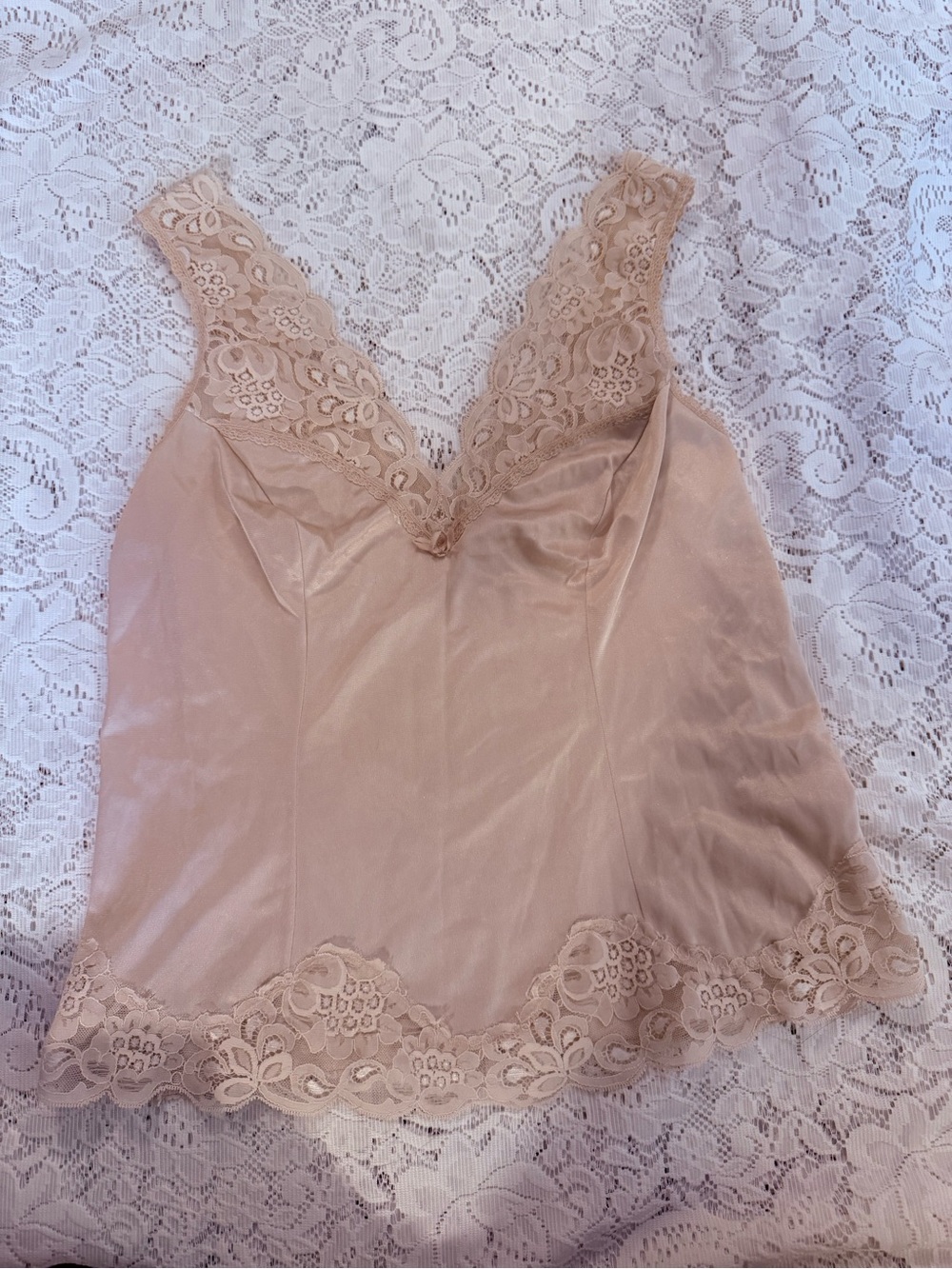 Vintage Olga Nude Lace-Trim Satin Camisole